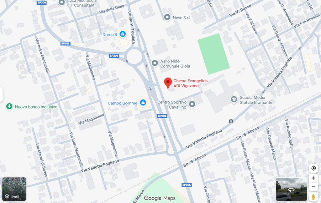 Mappa per raggiungere la Chiesa Evangelica ADI Vigevano Betzaeta in Corso P. Togliatti 60